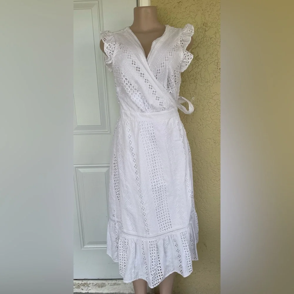 J. Crew White Eyelet Midi Dress